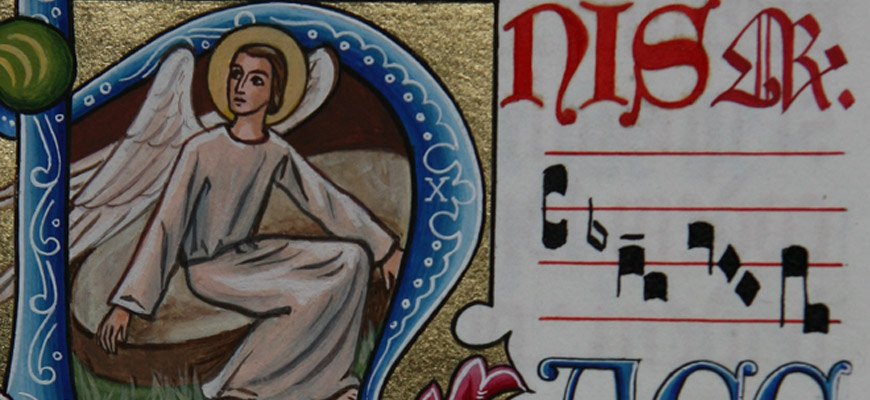 Illuminated manuscript of the angel announcing the resurrection, from St Michael's Abbey, Farnborough